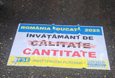 A patra săptămână de proteste organizate de sindicatele din învățământ la sediul Ministerului Educației: „Plouă torențial. Noi rezistăm!”
